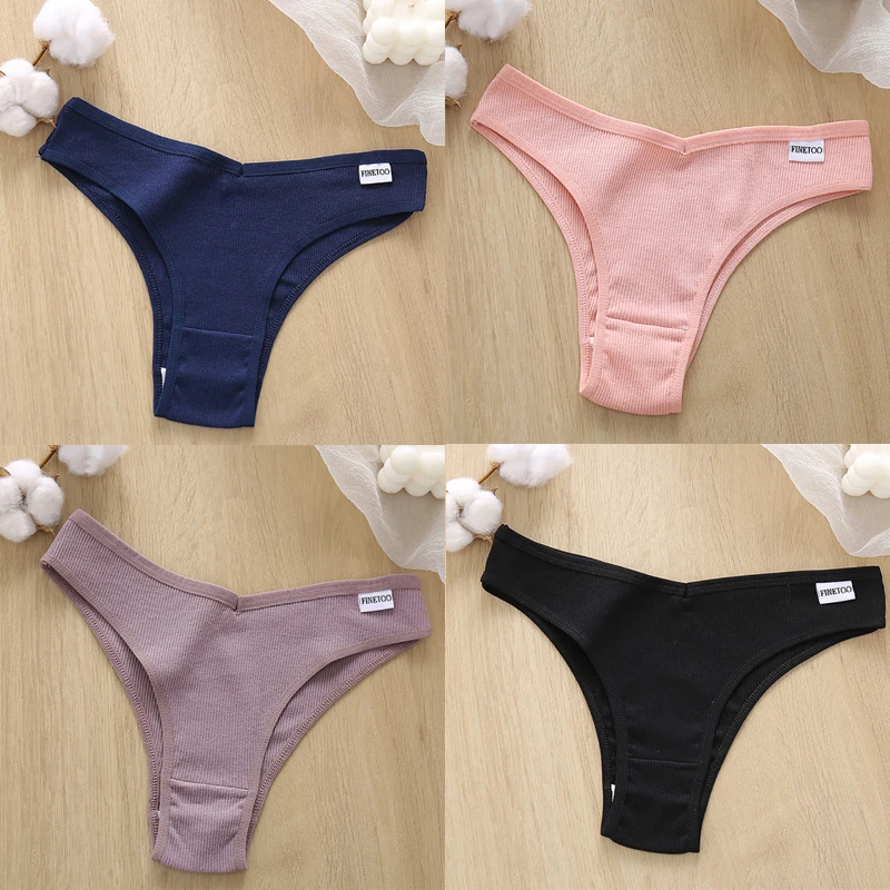 cotton panties for women FINETOO 4Pcs/Set Cotton Panties Low Rise Briefs Women M-XL Underwear Ladies Sexy Underpants Female Plus Size Intimates Lingerie high waisted cheeky panties