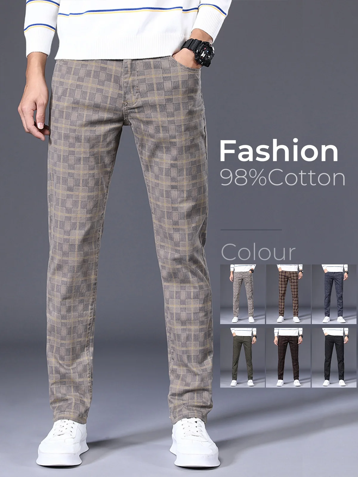 

Men's Brand Clothing Classics Plaid Pants 98%Cotton Soft Fabric Retro Check Check Trousers Male Fashion Causal Clothing