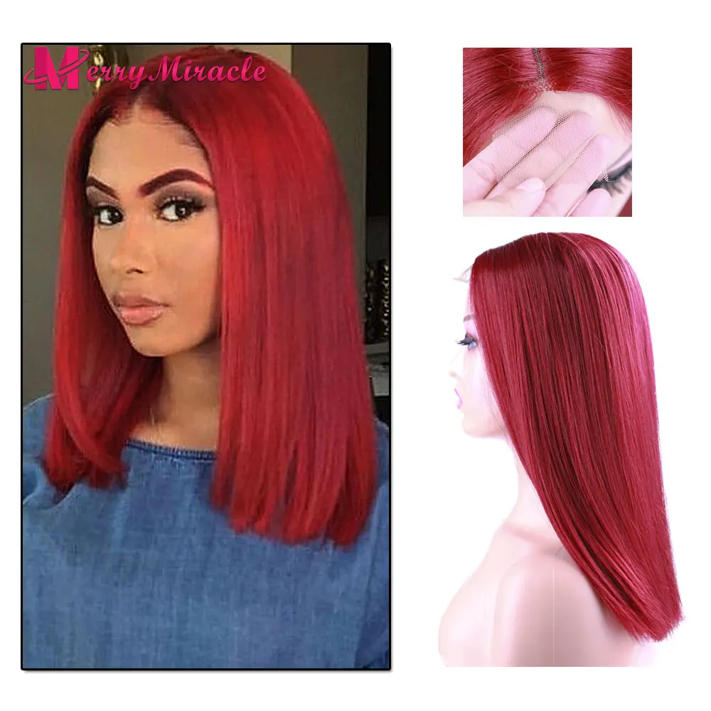 Synthetic BOB Wigs with Vivid Hair Parting Bone Straight Hair Wigs Heat Resistant Hair Cholate Black Wine Color Wig for Women