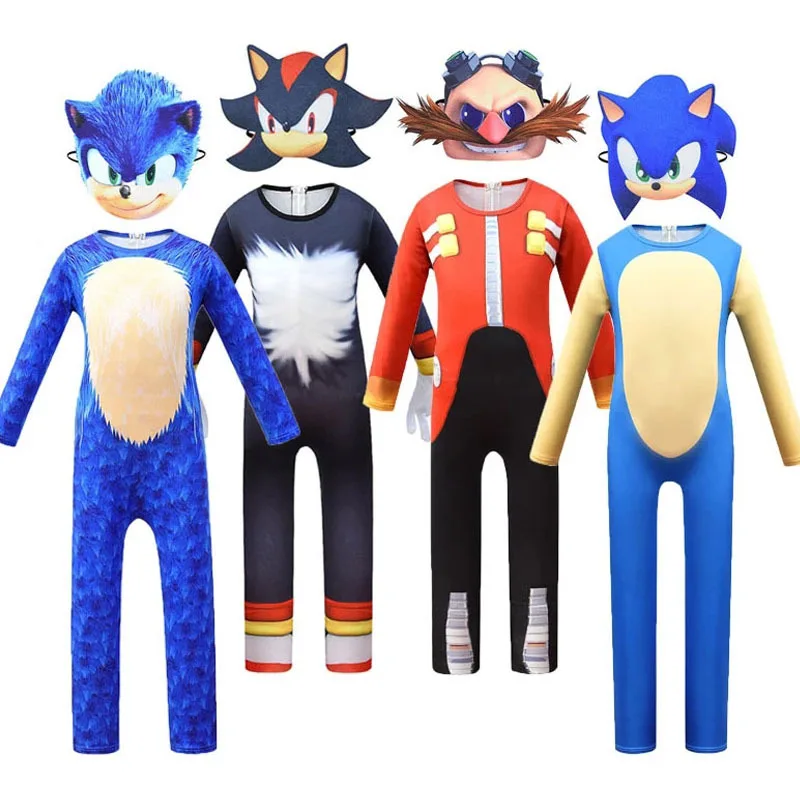 

Children's Anime Game Blue Red Black Shadow Hedge Jumpsuit Hog with Headgear Mask Cosplay Costumes for Kids Carnival Clothes