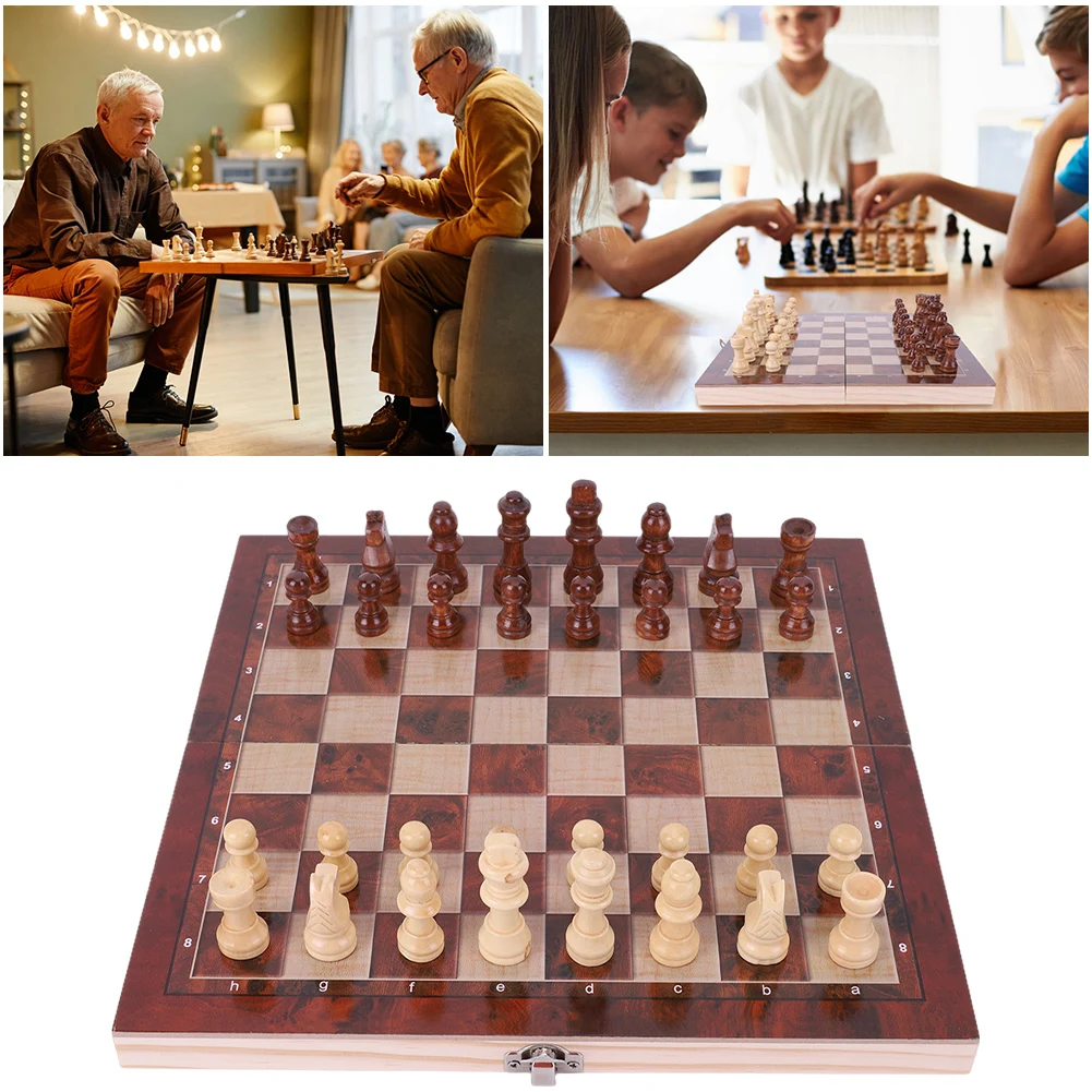 29x29cm 3 in 1 Chess Chekers Backgammon Wooden Set Foldable Board for Kids Adults wooden chess foldable chess board folding chess board