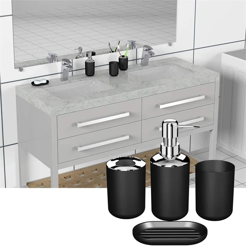 Bathroom Accessories Plastic Toothbrush Holder Cup Soap Dispenser Dish Toilet Holder Pump Bottle Cup 4pcs Bathroom Set