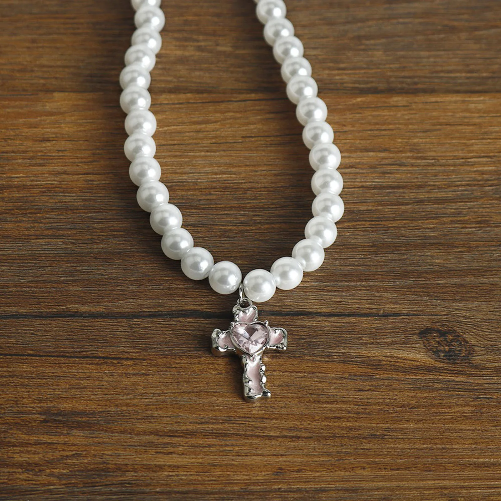 Heart/Cross Pearl Pendant Necklaces Sweet Clavicle Chain Necklace Jewelry Valentine's Day Present for Women and Girls