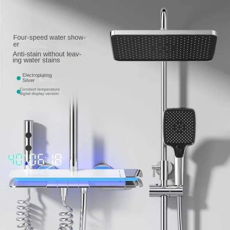 ชุดฝักบัวอาบน้ำแบบเทอร์โมสแตติกพร้อมหน้าจอดิจิตอลอัจฉริยะ ตัวเครื่องทองแดงคุณภาพสูง วาล์วทองแดงสำหรับควบคุมการไหลของน้ำอย่างแม่นยำ 1