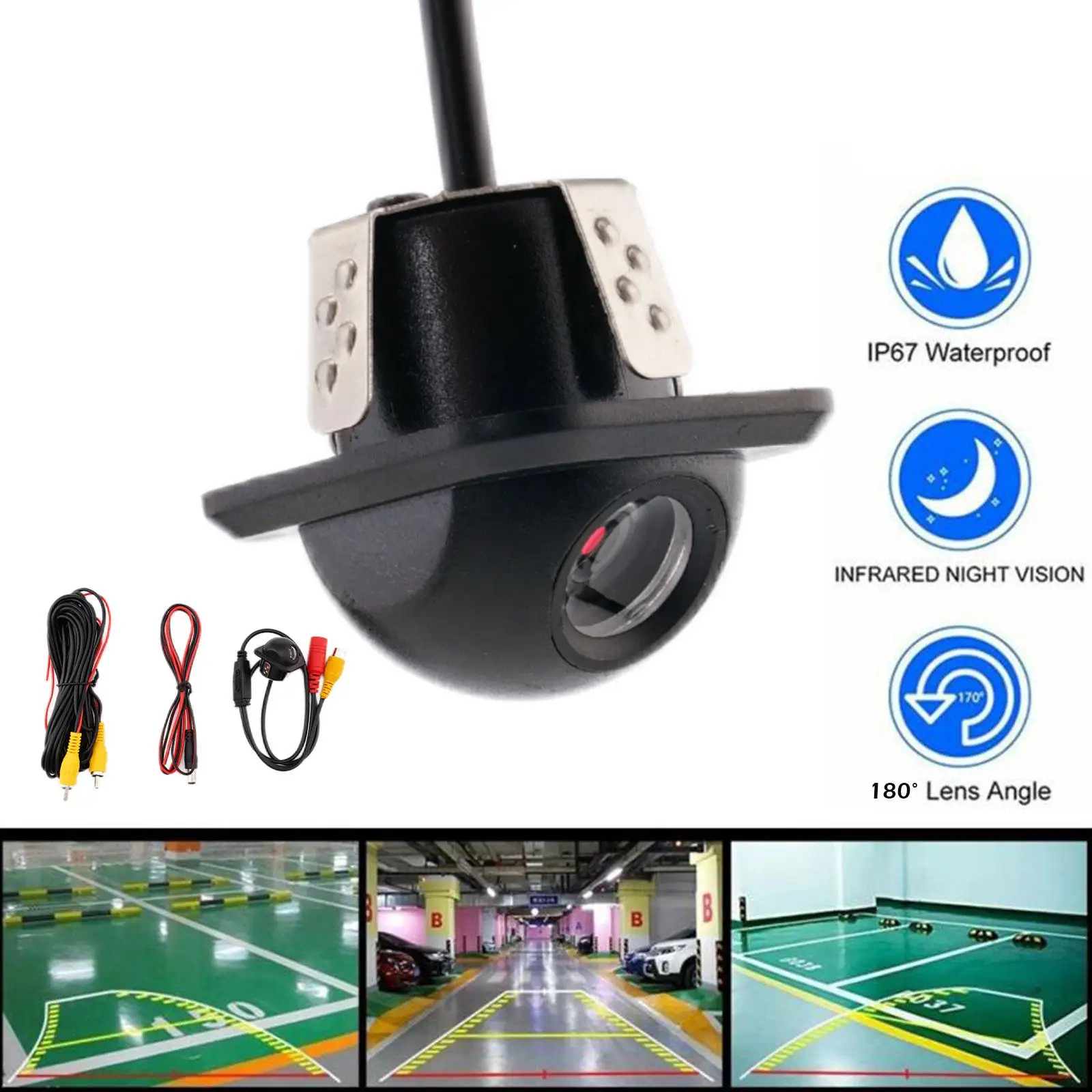 Telecamera per retromarcia per Auto visione notturna retromarcia Monitor per parcheggio automatico CCD impermeabile HD Video Fish Eye Lens - immagine 4