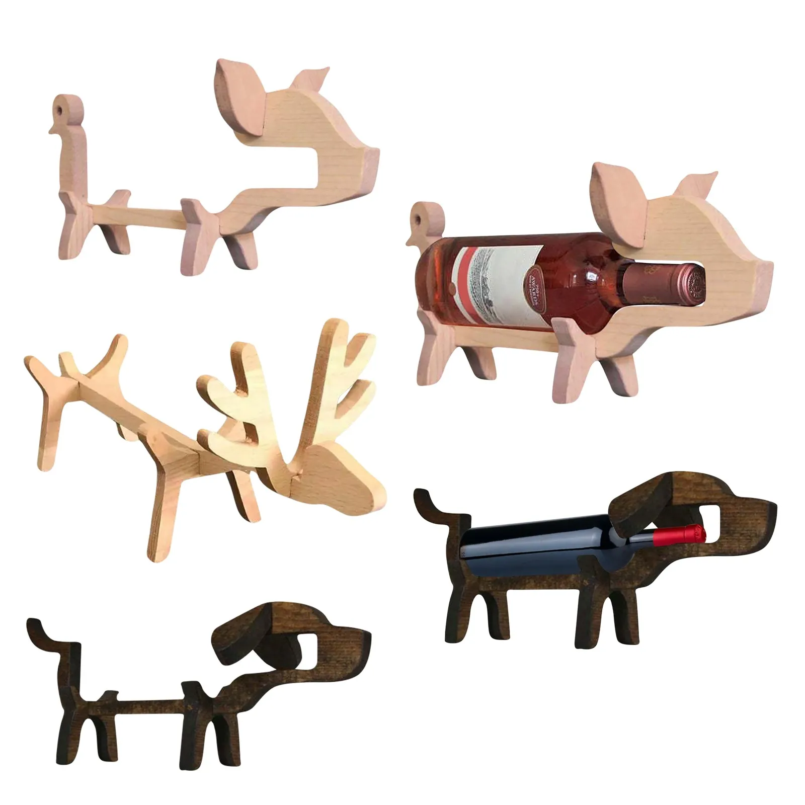 CuteDogShapeWoodenWineRackWineBottleHolderAnimalWineBottle