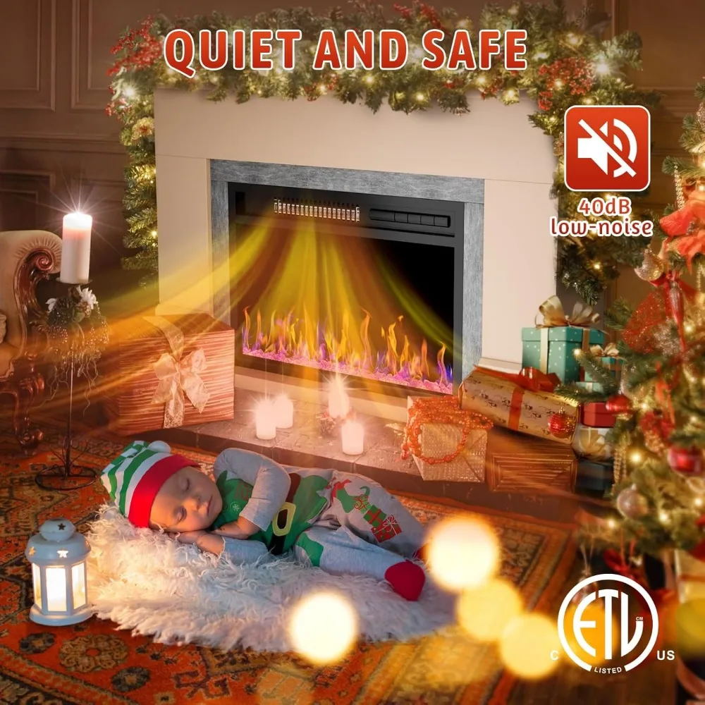 42" Electric Fireplaces with Mantel, Fireplace with Fireplace Insert, Remote Control, Fireplace with12 Colors Adjustable Flame 4