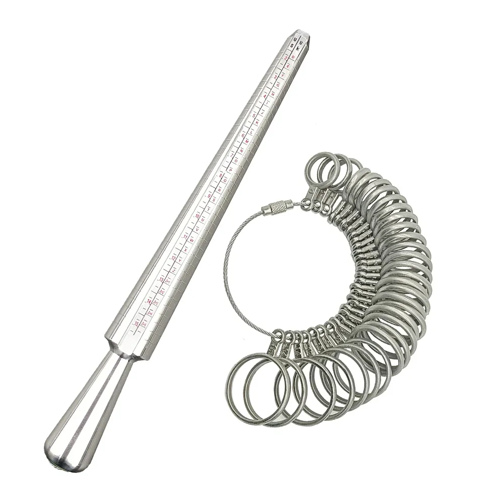 Ring Sizer Measuring Tool Aluminum Ring Mandrel Dual Measurement Size Metal Rings Sizers Tools Kit Adjuster for Women Men Rings