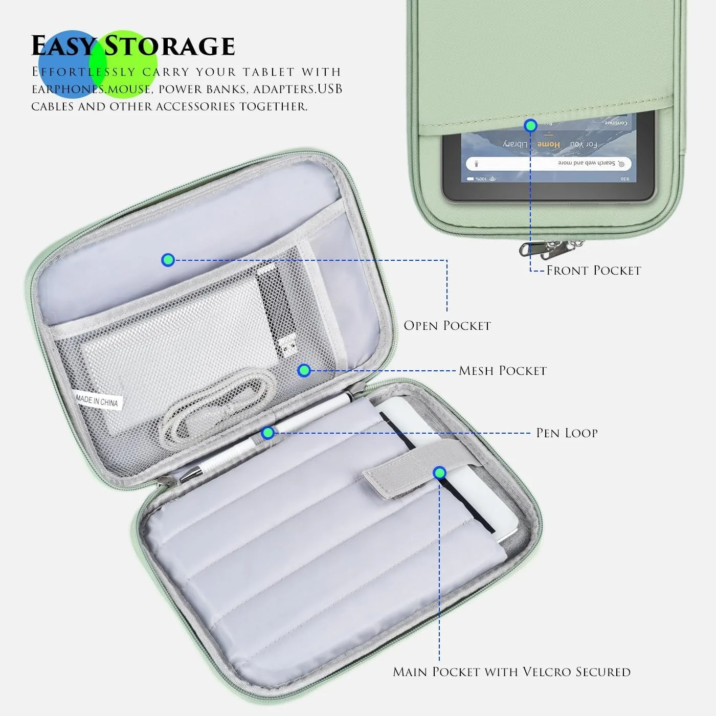 2-in-1 Gaming Tablet Accessory Set: Zipper Sleeve Pouch & Clear Shockproof Back Cover Case