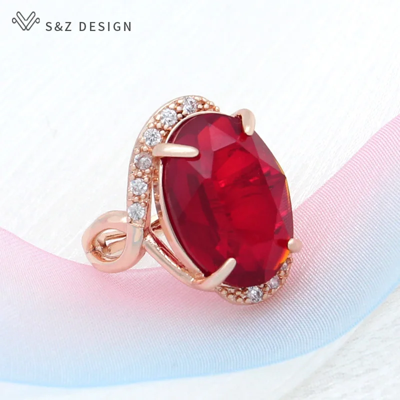 S&Z DESIGN New Fashion Luxury Egg Shape Oval Cubic Zirconia Rings For Women Wedding Party Trendy 585 Rose Gold Color Jewelry