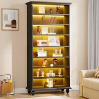 69-Inch Tall Bookcase with LED Lighting, Modern 9-Tier Freestanding Bookshelf with Solid Wood Legs, Wooden Open Display Shelf 1