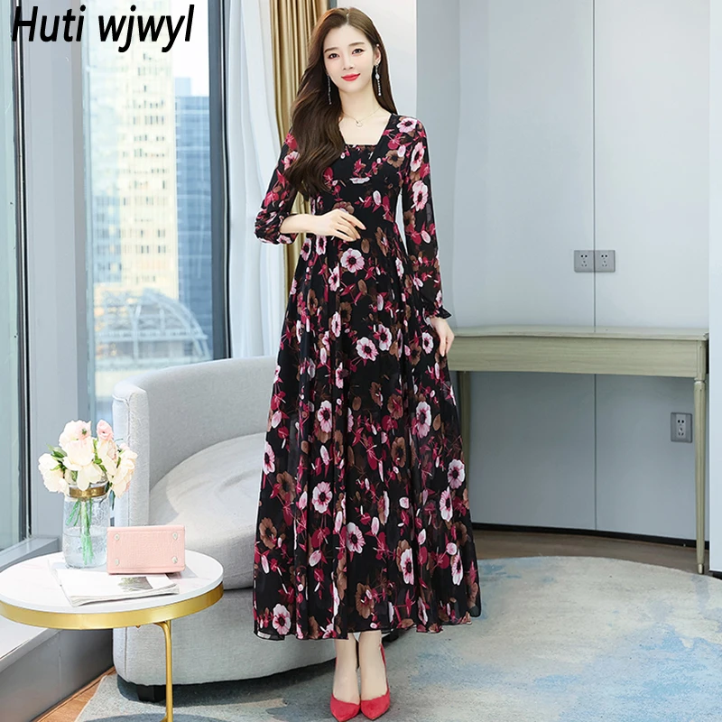 sentar neumático Insignia Vestido largo bohemio Floral de chifón para mujer, Vestido Sexy con cuello  cuadrado, informal, a la moda, para playa y fiesta, 2023|Vestidos| -  AliExpress