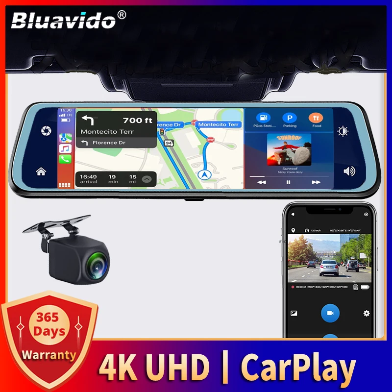 4K Uhd 2160P Carplay Android Auto Dash Cam Stream Specchietto Retrovisore Gps Navi 5G Wifi Car Dvr Videoregistratore Trasmettitore Fm