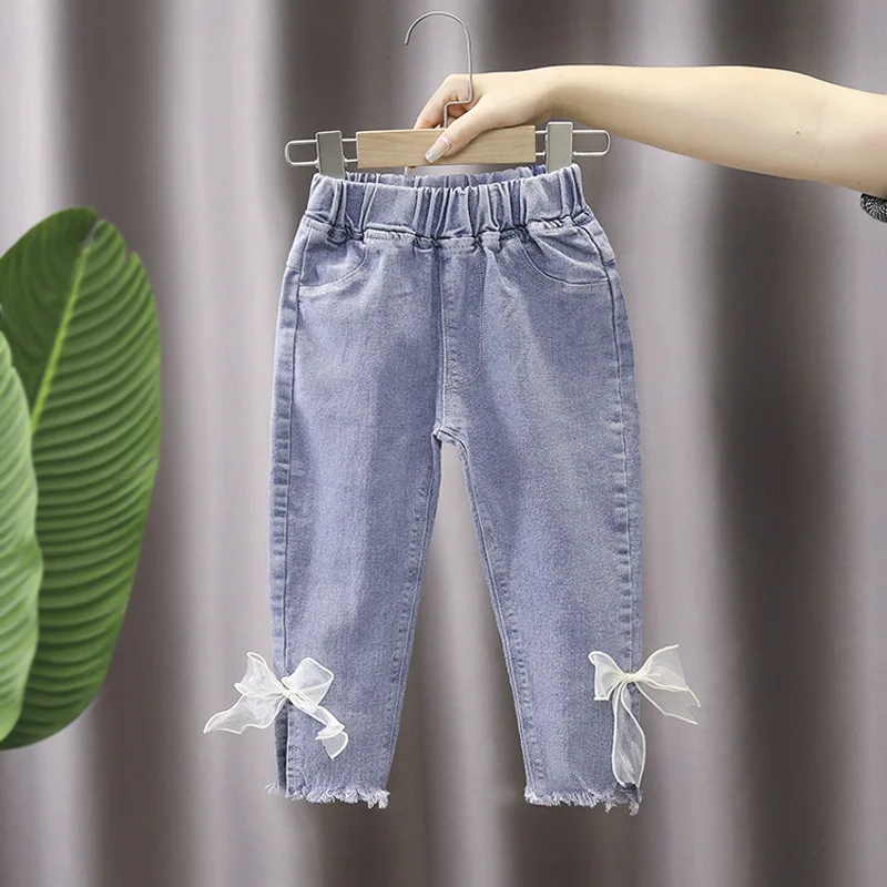 

Girls Princess Jeans Children's Clothing Pants Teenage Wide Leg Jeans Girl Clothes Flared Jeans Slim Fit For 1 to 7 Years Child