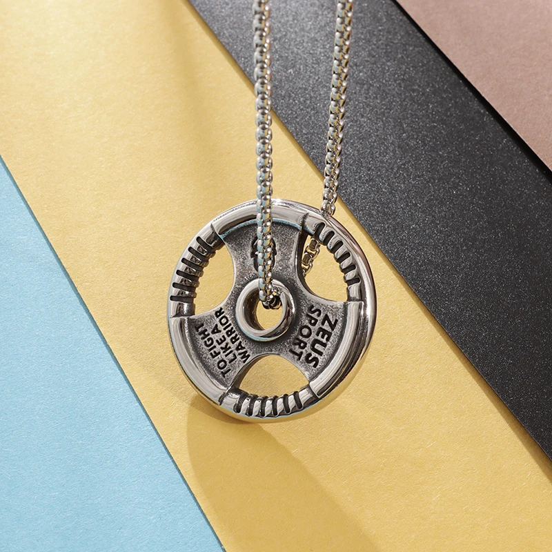 MensPersonalisedFitnessDumbbellSteeringWheelPendantTitanium