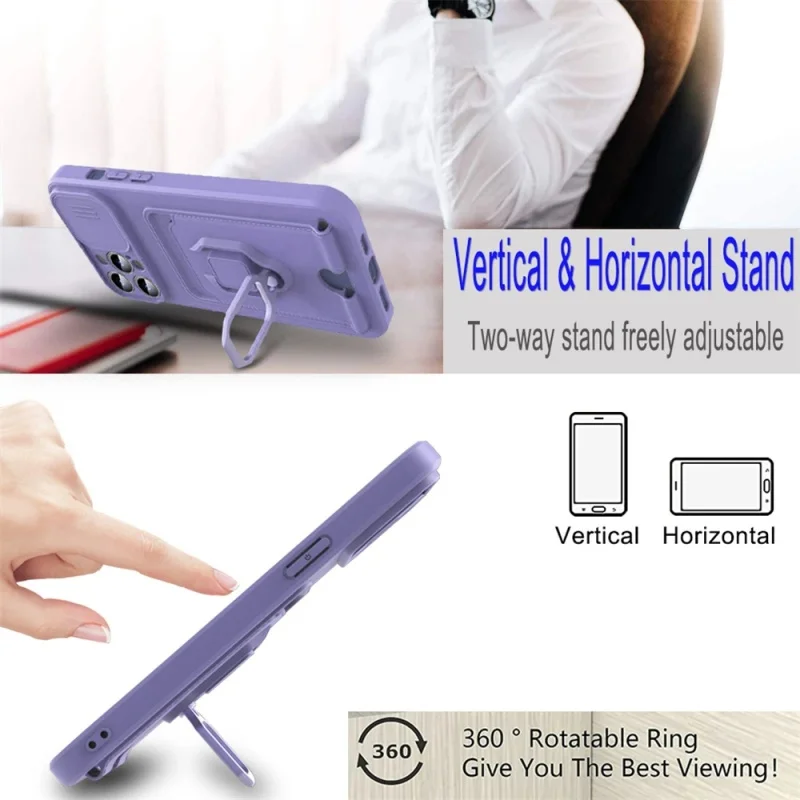 Magnetic Armour Slide Camera Wallet Case with Card Slots and TPU Silicone Cover