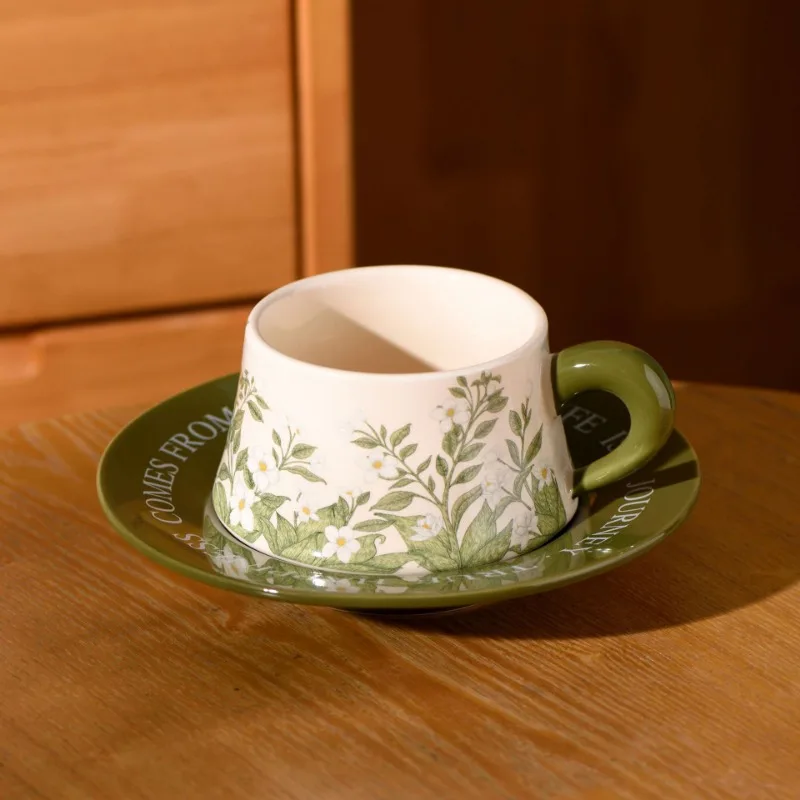 Ceramic Mugs Retro American Hand-painted Coffee Cups Green Bell Orchid Cup and Saucer Kitchen Plates Drinking Afternoon Tea Mug