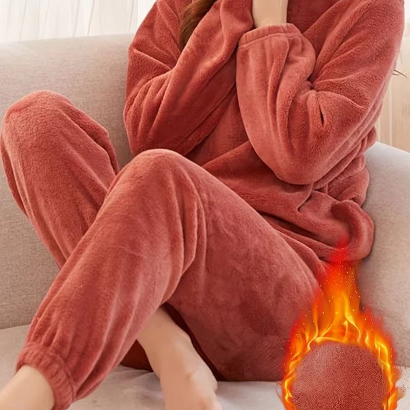 Coral Velvet Pajama Set for Women Autumn Winter