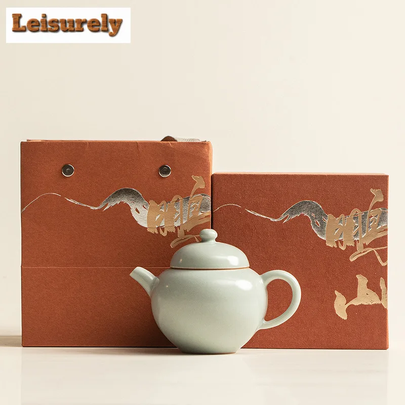 130ml Azure Ru Kiln Dream Teapot Traditional Tea Infuser Pot Tea Maker Kettle With Ball Hole Tea Ceremony Accessories Ornaments