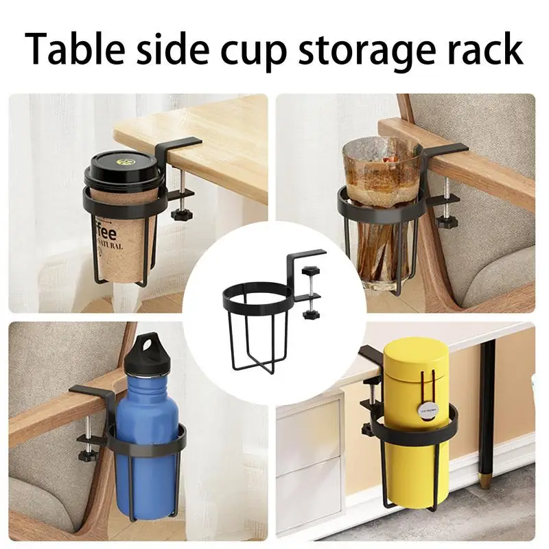 Table Side Cup Holder Desk Side Cup Holder Stainless Steel Anti-Spill Drinks Storage for Coffee Mugs Water Bottles