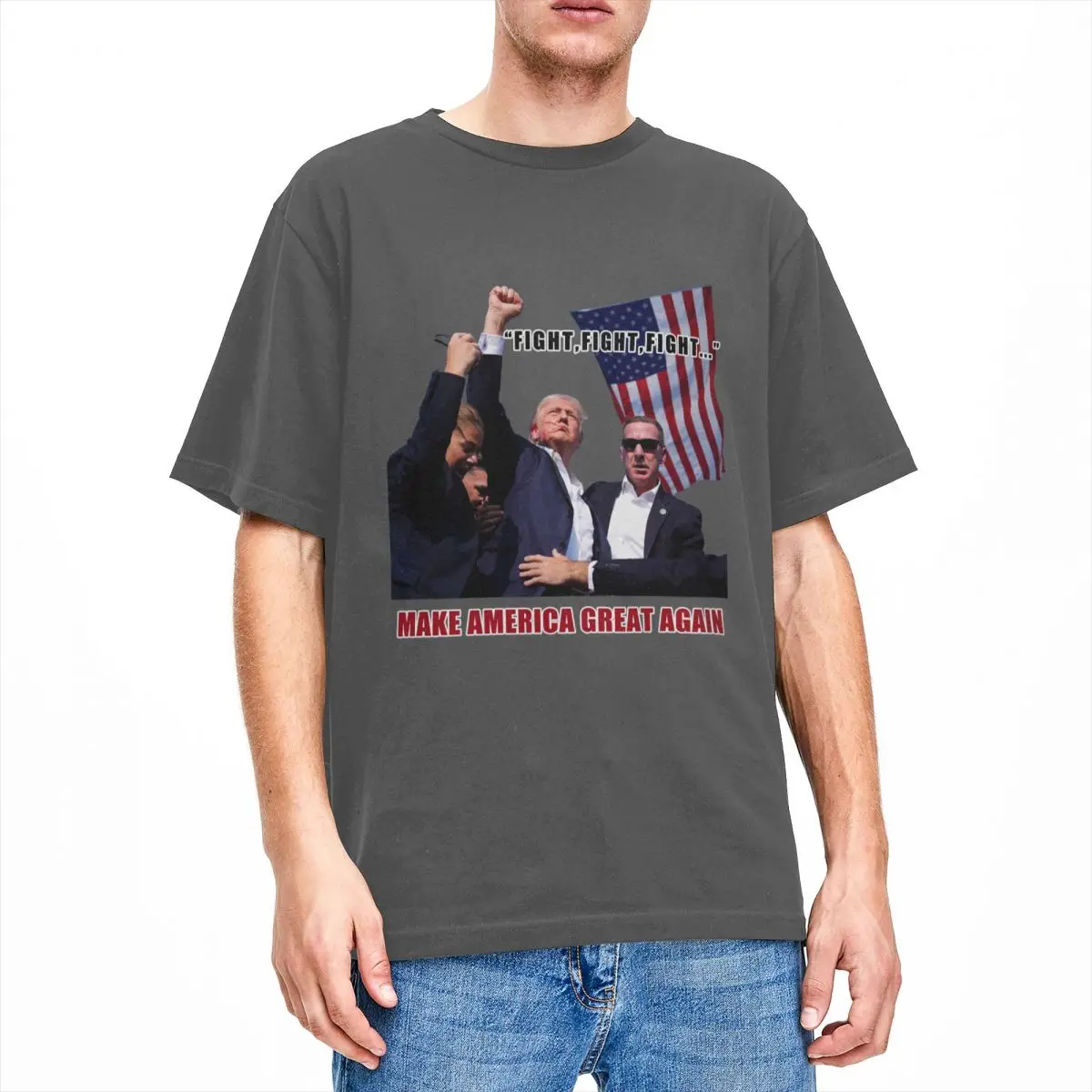 thumbnail image 1 of Camiseta Trump Fight Fight Fight Trump Make America Great Again Camisetas populares Camisetas de manga corta Tops clásicos Camisetas de algodón para la playa, 1 of 5