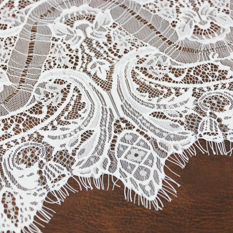 (3 meters/roll) 300ｍm White Eyelash Lace Fabric Voile Trim Embroidered Wedding Manual Dress Fabric Diy Ribbon Exquisite Pattern