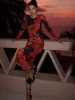 Nibber Colorful Print Dress Women Velvet See Through Skinny Full Sleeve Lace Hem Autumn Trend Stretch Casual Basic Long Bodycon 1