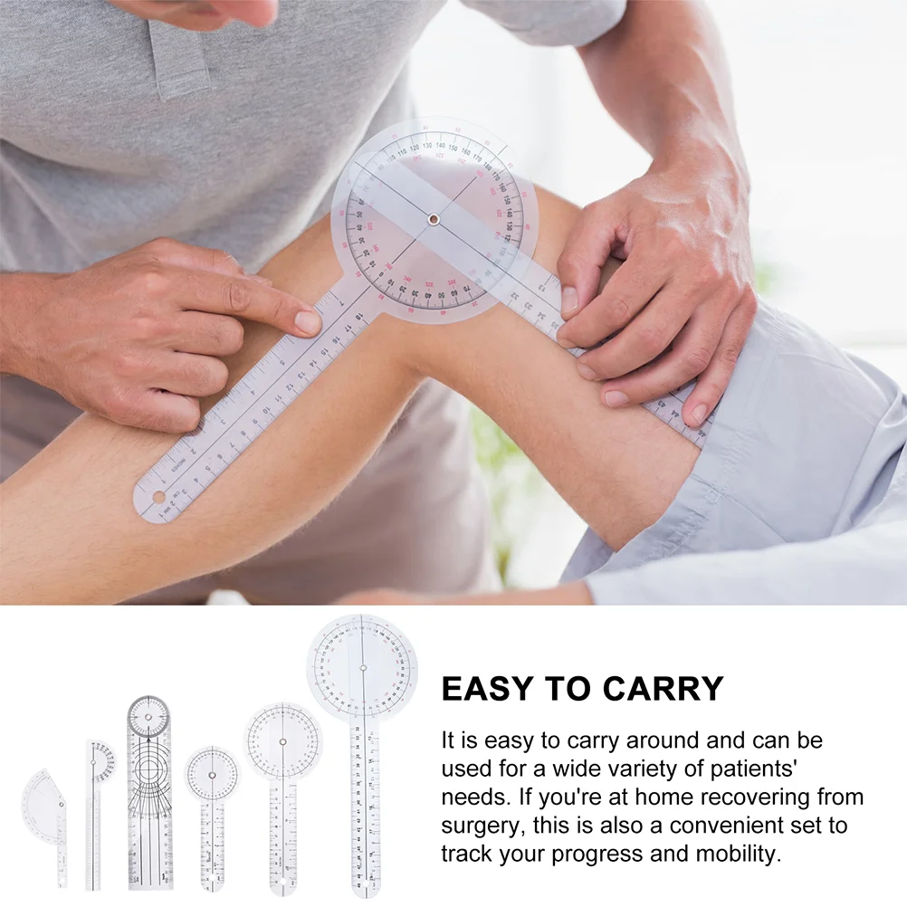 6 Pcs Plastic Ruler Protractor Set Spinal Goniometer Finger Rotary Medical Angle Measurer Physical Therapy Tool Protractors