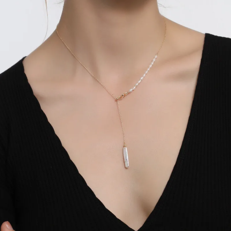 

Minar Minimalist Oval Freshwater Pearl Tassel Adjustable Pendant Necklaces for Women 18K Gold PVD Plated Titanium Steel Chokers