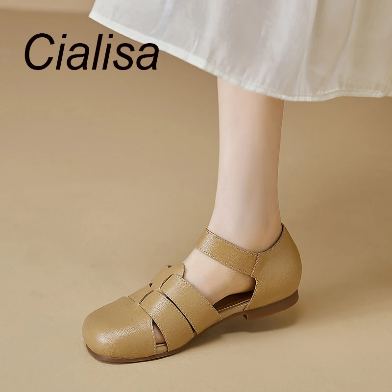 

Cialisa 2023 Women Shoes Round Toe Rome Style Sandals Summer Genuine Leather Casual Buckle Strap Handmade Flats Ladies Sandal 40
