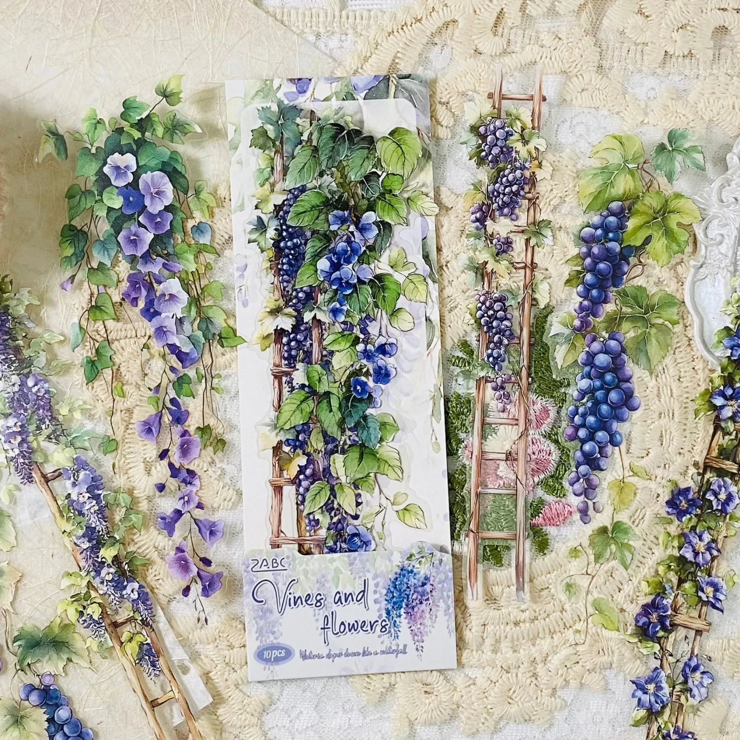 Journamm 10PCS PET 접착식 꽃 사다리 스티커 스크랩북 저널 DIY 공예 장식 스티커