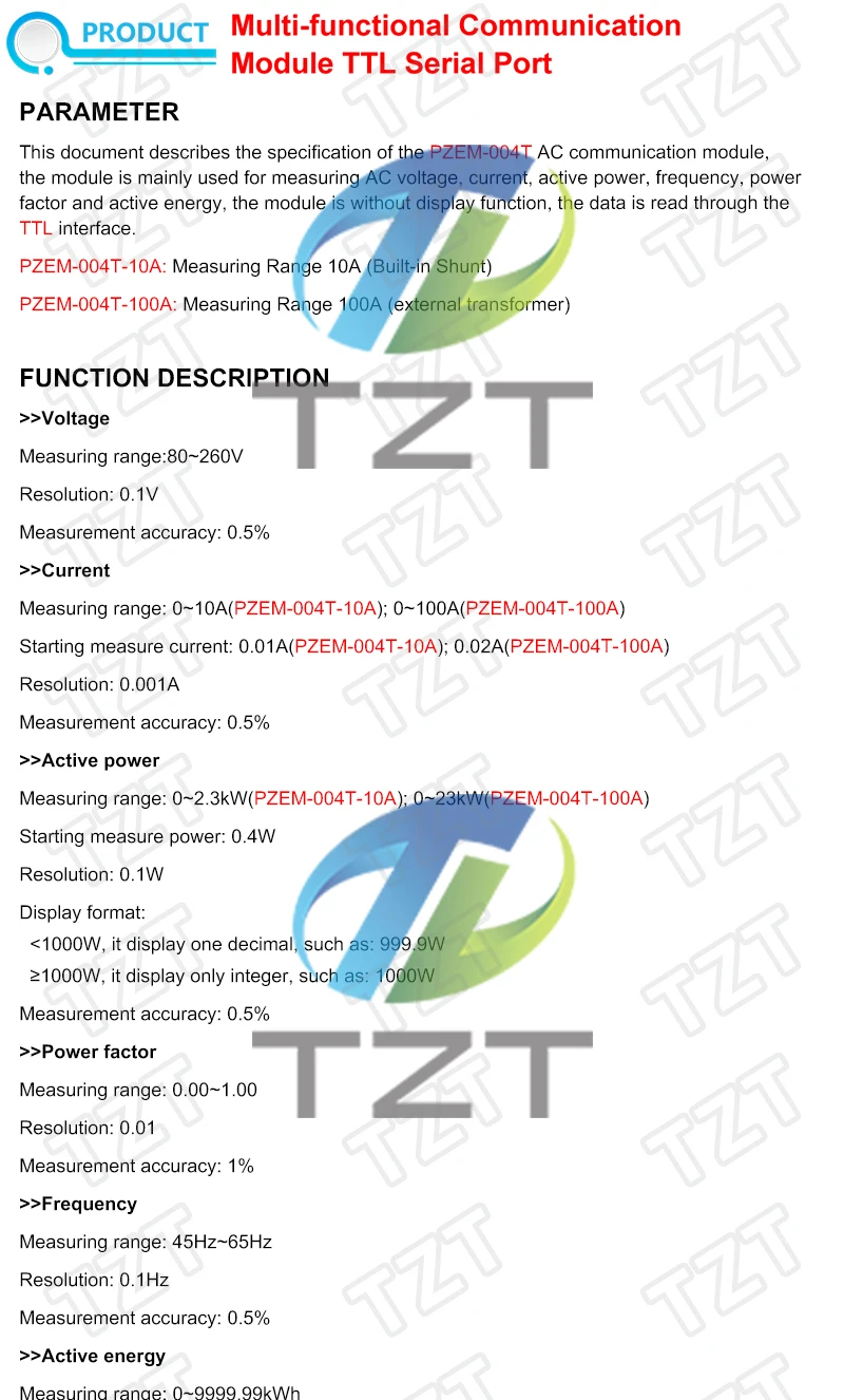 PZEM-004T 0-100A 80-260V AC Digitales Multifunktionsmessgerät Watt Leistung Volt Ampere Strom Testmodul für TTL COM2\COM3\COM4 – Detail 1