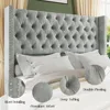 Queen Size Platform Bed Frame Velvet Upholstered Beds with Nailhead Trim Wingback Headboard 51.6" Tall, Queen Bed Frame 3
