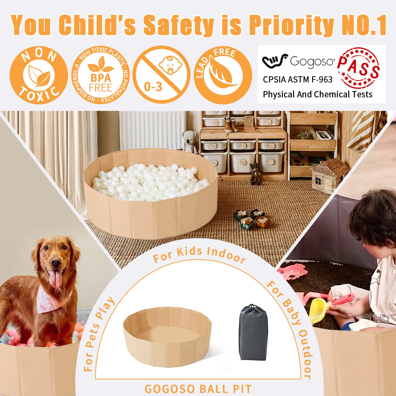 Ball Pits for Kids Toddlers Babies , Oxford Cloth Portable & Foldable Ball Pool Indoor Outdoor (Balls Not Included) 3