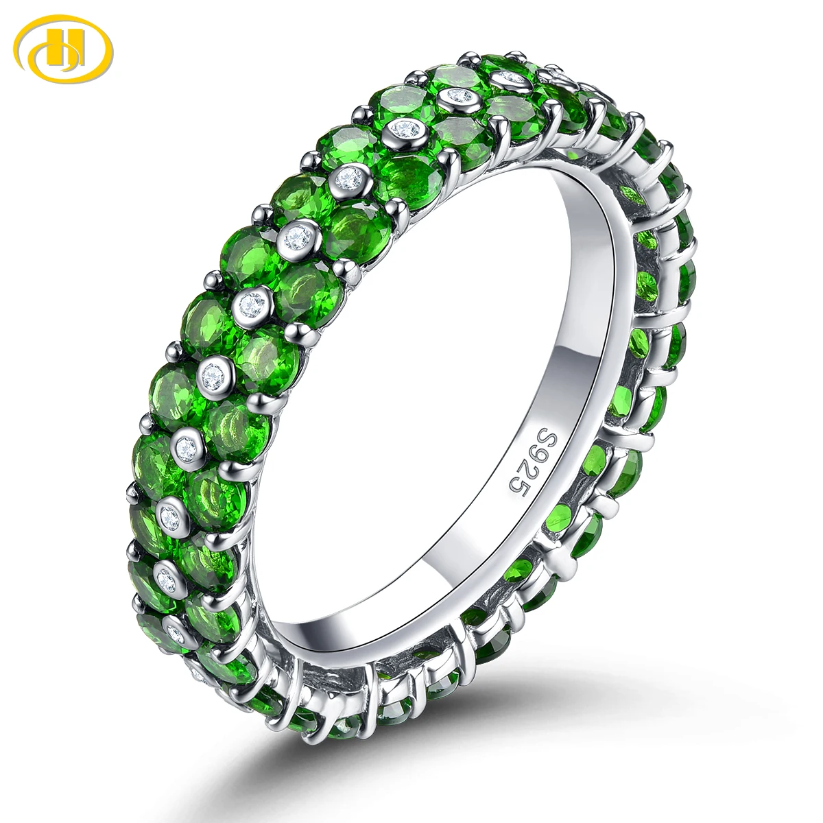 

Natural Chrome Diopside 925 Sterling Silver Eternity Ring 4.5 Carats Genuine Gemstone Birthday Gift Simple Style Fine Jewelry