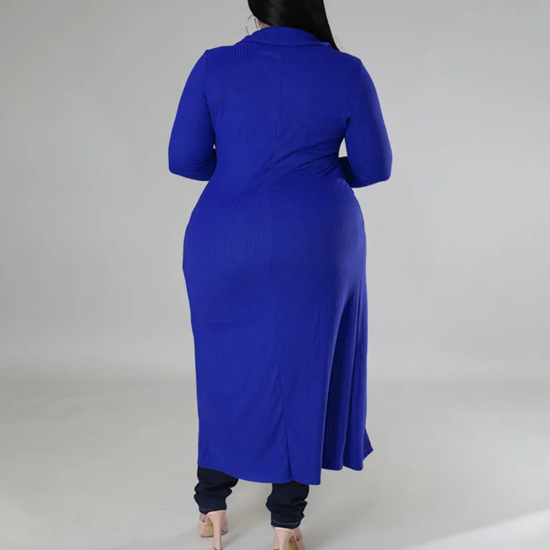 Office Lady Plus Size Clothes Solid Color Shirt Casual Turn-down Collar Single Breasted Long Sleeve Knee Length Outwear Women
