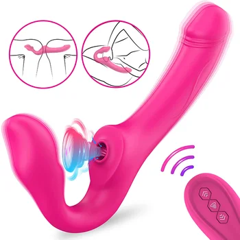 Strapless Strap-on Dildo Vibrator Female Double Vibrating Clitoris Stimulator Anal Vibrator for Women Sex Toy for Couple Lesbian 1