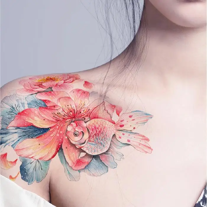

Color Ink Lotus Tattoo Sticker For Women 2023 Body Waterproof Temporary Tattoo Y2K Fake Tattoo Punk Cute Hotwife Art Festival