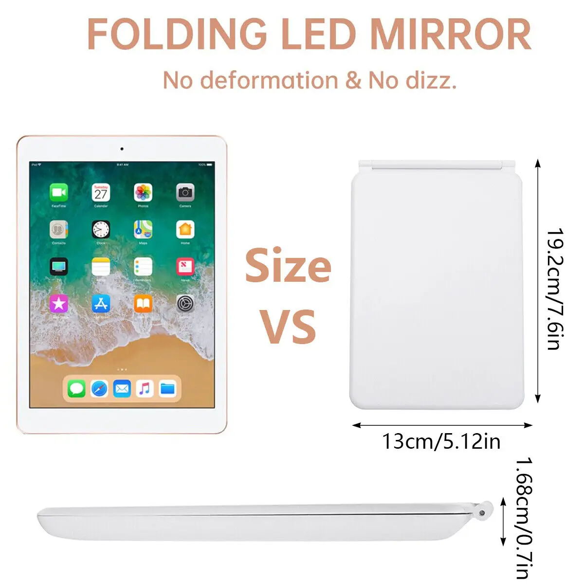 LED 메이크업 거울 접이식 여행 거울, 조명 터치 스크린, 3 가지 색상 조명 모드, USB 충전식 화장품 도구