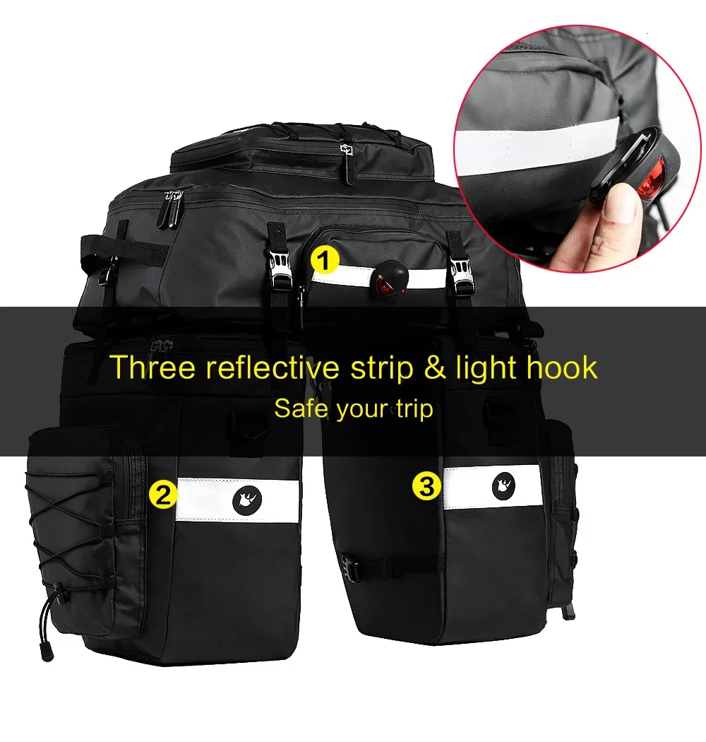 k 3-in-1 Multifunktionale Wasserdichte Fahrrad-Gepäckträgertasche 65L Doppelseitige Fahrradtasche für Gepäckträger Reisetasche Rucksack – Detail 7
