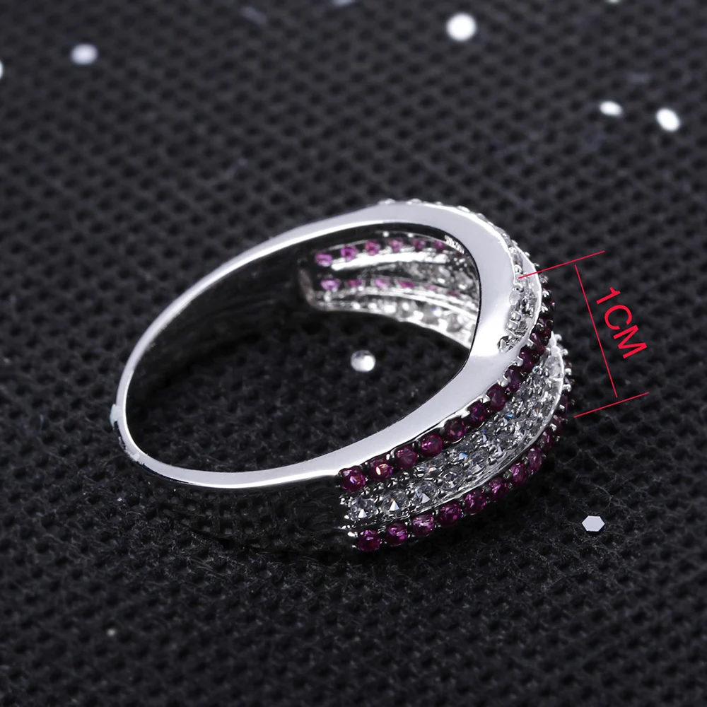 Big Discount Elegant Ruby+White Cubic Zircon Ring Real Rhodium Plating Pretty Jewelry For Women