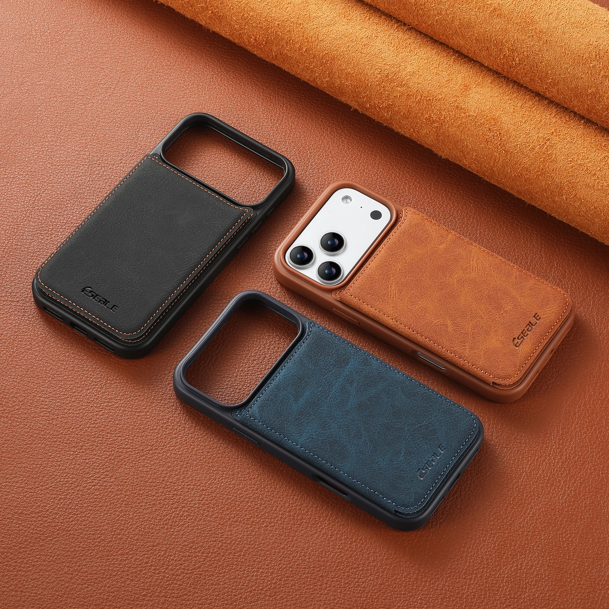 Luxury Leather Wallet Phone Case with Card Slots and Stand - Brown Shockproof Bumper Cover