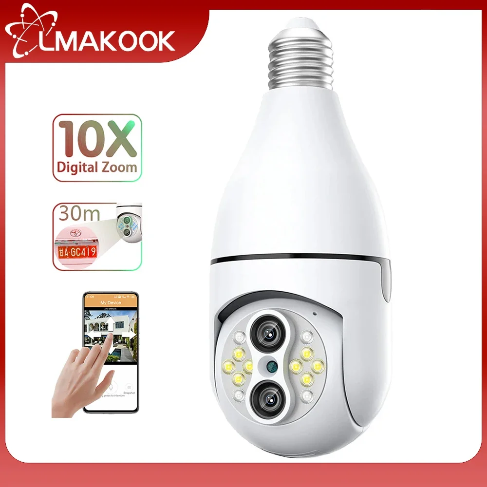 

LMAKOOK 4-мегапиксельная камера видеонаблюдения с двойным объективом E27 лампочка WIFI 360 автоматическое отслеживание 360 PTZ IP-камера цветное ночное видение IP-камера видеонаблюдения