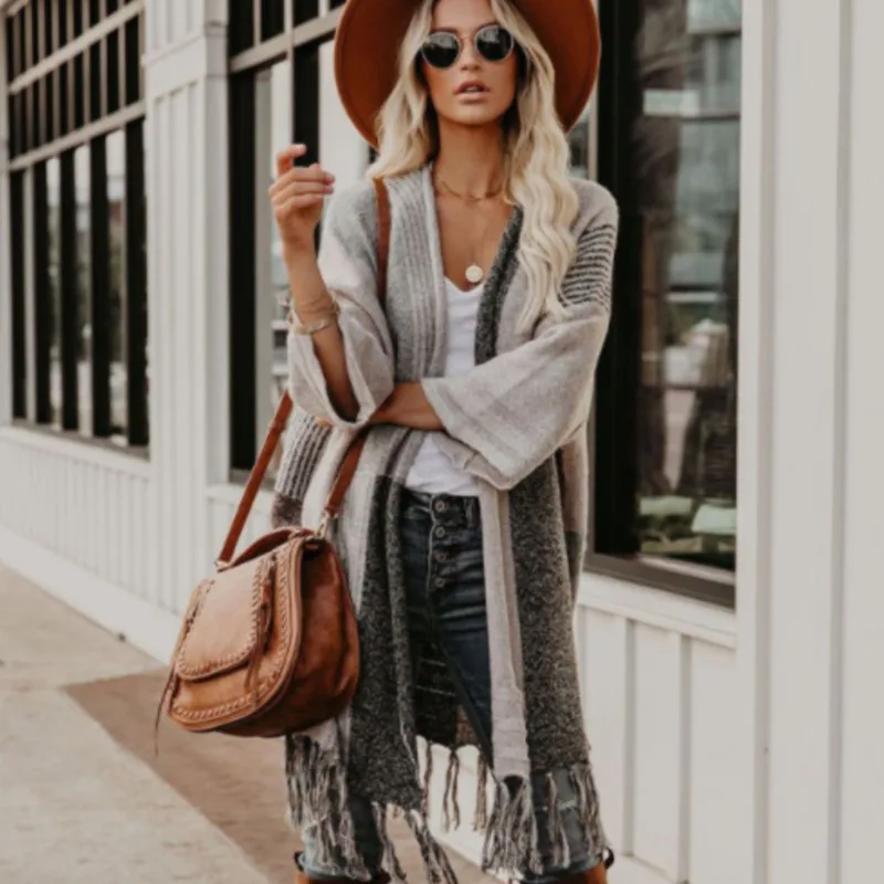 

2023 Winter Sweater Fashion Sexy Shawl Women's Colored Hanging Neck Tassel Knitwear Coat Street Style Chic Top Casual