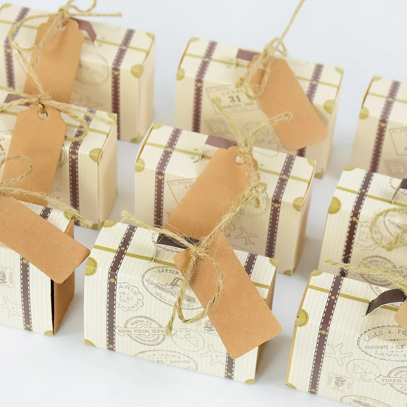Niedliches Reisethema, 10 Stück, Koffer, Pralinenschachtel, Kraftpapier, Schokolade, Gastgeschenke, Geschenkverpackung für Hochzeit, Geburtstag, Babyparty, Dekoration – Detail 6