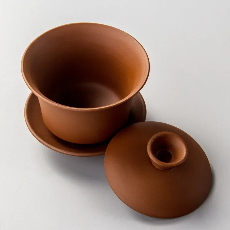 Purple Clay Gaiwan Teaset Elegant Chinese Tea Cup, Teaware with Lid, Bowl and Saucer, Tea Brewing, High Quality