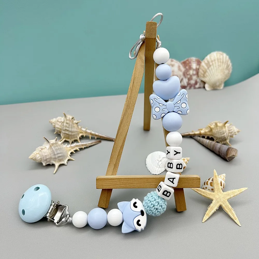 

Custom English Acrylic Letter Name Silicone Fox Beads Baby Pacifier Chain Clip Teether Pendants Kawaii Baby Creative Toy Gifts