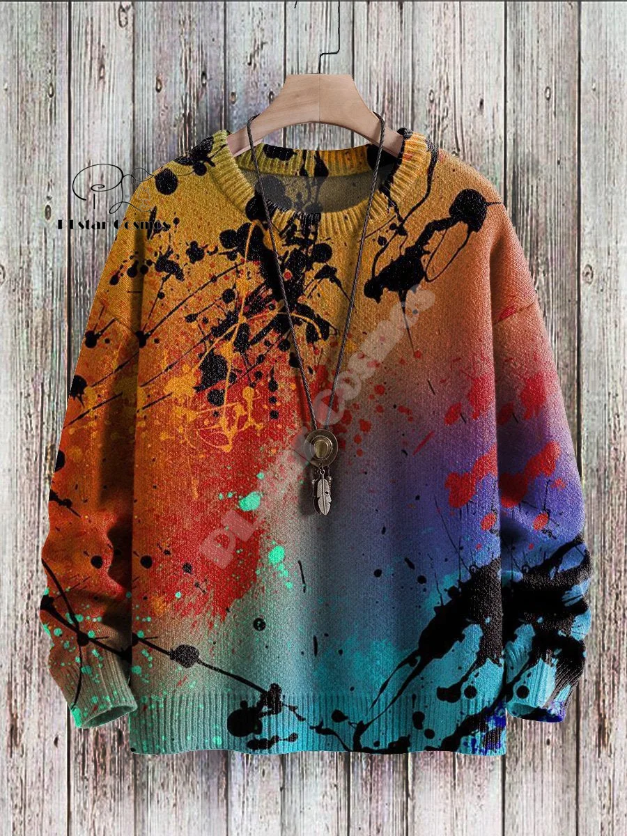 Basic Sweater Christmas Knitted Sweater Cat Animal Graffiti Tattoo Retro Vintage 3DPrint Unisex Pullover Harajuku Casual Funny Long Sleeves 17