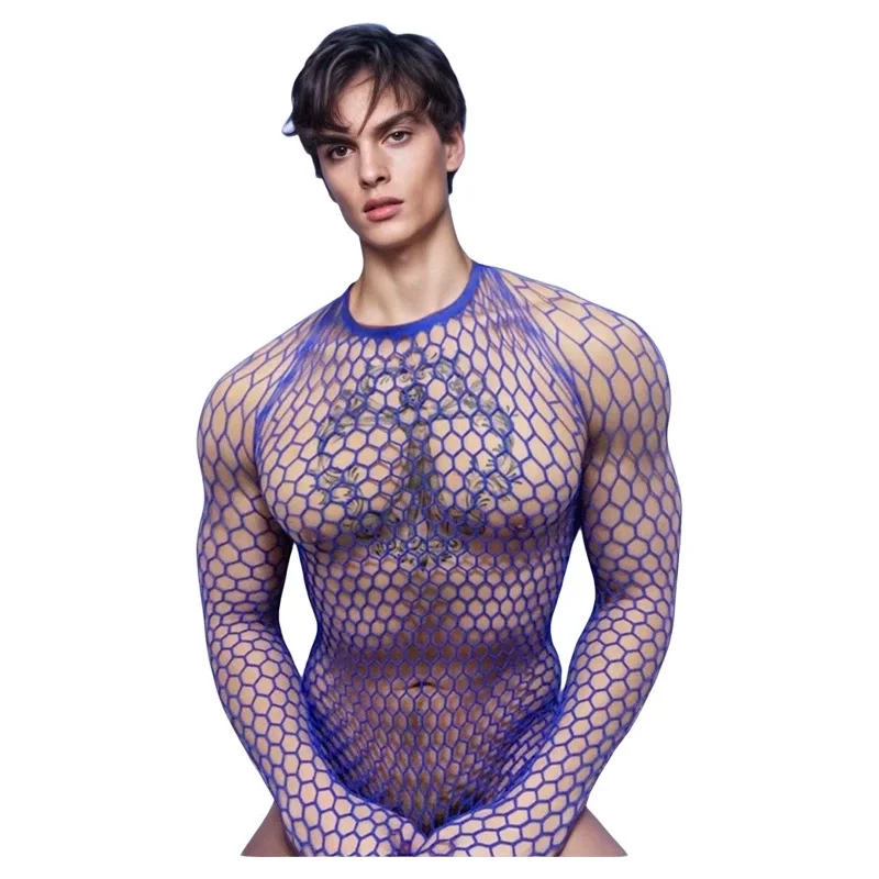 Women Mens Hollow Fishnet Mesh Tops Sexy Transparent Skinny Hollow Out Long Sleeve Shirts Crop Top Breathable Singletss Shirt