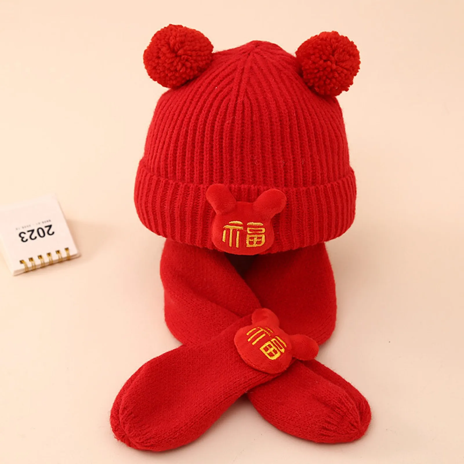 

Children Hat And Scarf Set Fashionable And Cute Warm Knitted Christmas Hat And Scarf Combination Toboggan with Bill